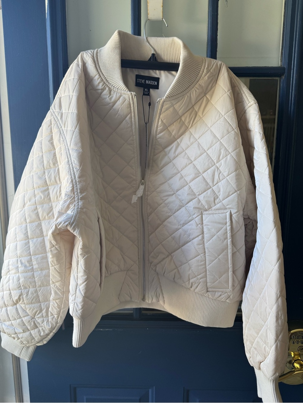 Steve Madden Quilted Bomber Jacket - Light Cream